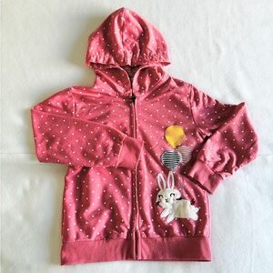 Little Hands Girls Pink Poke A Dot Bunny Hoodie Sweatshirt Size 5T Read Discript